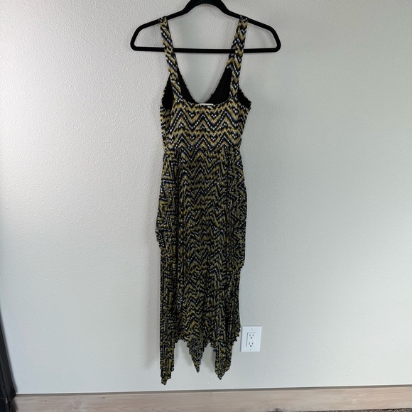 NWOT A.L.C. Kendall Ikat Print Silk Layer Dress Yellow Black Boho Women’s Size 2 - Picture 10 of 14